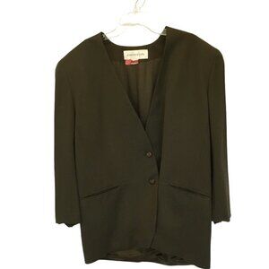 Jones New York Blazer Women's Sz 12 100% Wool Olive Green Fully Lined 2 Button